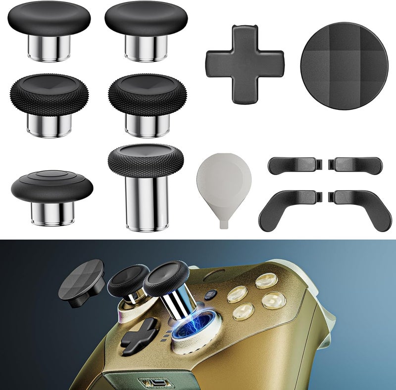 ZAPOLEX 14-in-1 Controller Accessories Kit Compatible with Xbox Elite Series 2, 6 Premium Metal Thumbsticks, Swap Joysticks, 4 Interchangeable Paddles, 2 D-Pads, 1 Tool & 1 Storage Bag (Matte Black) - Image 1